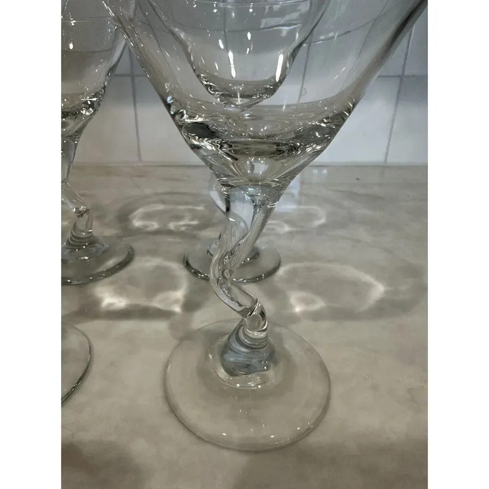 Libbey Z-Stem Martini Glasses Set of 4 Twisted Swirl Stem Clear Cocktail Glasses